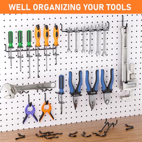 INCLY 176PCS Black Pegboard Hooks with Peg Locks, 1/4" Heavy Duty Metal