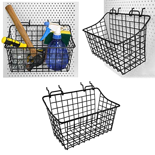 Pegboard Baskets With Hooks, 3 Pack Peg Board Wall Organizer Set (Black)
