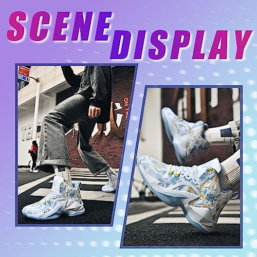 kniaiwx Men's High Top Basketball Shoes Fashionable Breathable Professional Outdoor Basketball Shoes White-Grey Size 8.5