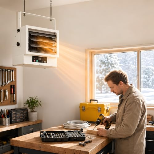 VILLABROT 5000W Garage Heater 240V, Fan-Forced Electric Heater with Remote & Digital Thermostat, Wall/Ceiling Mount, Overheat Protection, 1-9H Timer, 500 Sq.Ft for Garage Greenhouse Indoor
