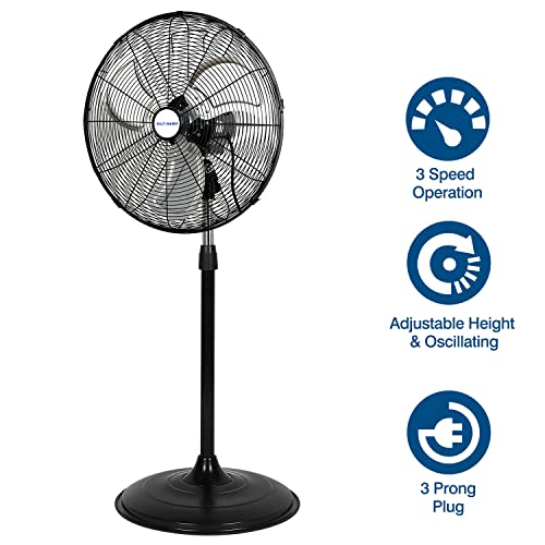 BILT HARD 5200 CFM 20" High-Velocity Industrial Pedestal Fan, 3-Speed Oscillating Stand Fan, Heavy Duty Metal Fan for Commercial, Warehouse, Garage Use