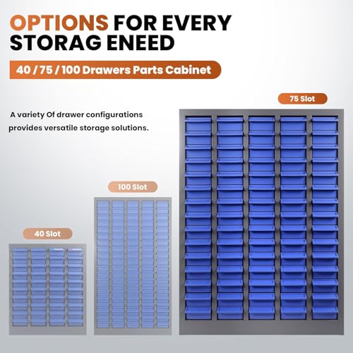 Nut and Bolt Storage Cabinet with ABS Drawer,Steel Small Parts Storage Organizer,25" H X 9" D X21 W Screw Organization for Hardware,Nails,Fastener,Electronic Components (40 ABS Drawers) (75)