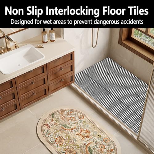 24 Pack Garage Floor Tiles, 12x12 Inch Interlocking Drainage Tiles Non-Slip
