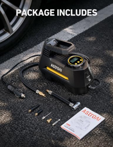 AstroAI AIRUN H Tire Inflator Portable Air Compressor,9.8Ft Cord-12VDC-Powered Auto Shut-Off,Fast Inflation Electric Air Pump for Car Tires-Car Accessories with Digital Pressure Gauge,LED Light,Yellow
