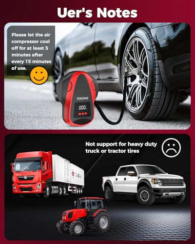 TEROMAS Tire Inflator Portable Air Compressor, Air Pump DC/AC for Car Tires 12V DC and Other Inflatables at Home 110V AC, Digital Electric Tire Pump with Pressure Gauge(Red)