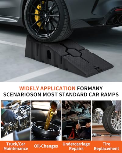 Low Profile Plastic Car Ramps 2 Pack, 5 Ton 12000 LB Heavy Duty Auto Service Ramps, 6.7" Lift Height Portable Vehicle Lifting Ramps, Ideal for Home Garage Oil Change Car Maintenance Repair
