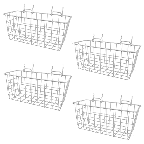 Pegboard Baskets 4 Pack Peg Board Metal Shelves Organizers (Medium, White)