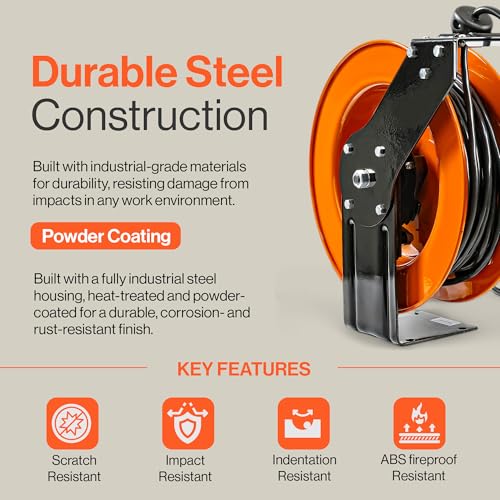SuperHandy 12AWG x 80 ft Retractable Steel Extension Cord Reel