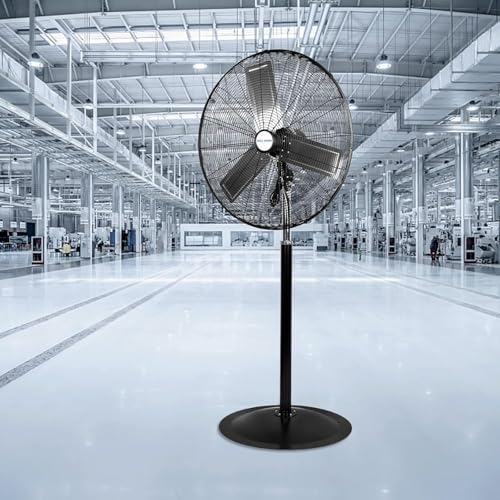 BILT HARD 24" High Velocity Pedestal Oscillating Fan, 6450 CFM 3-Speed Industrial Floor Fan with Adjustable Height, Metal Shop Fan with Aluminum Blades for Commercial, and Garage