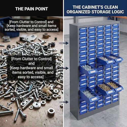 Customizable 100 Drawer Storage Cabinet, 21"x8.66"x24.8" ABS Steel Small Parts Organizer, Adjustable Hardware Bin with Partition Plates & Labels for Screws Nails Fasteners Garage
