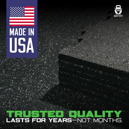 Grytfit Interlocking Rubber Floor Tiles – Heavy Duty 100% Rubber Gym Flooring for Home Gym, Garage, Workout Room, Equipment Mats, Indoor/Outdoor Mats, Gray Fleck 4-Pack (4, Gray Fleck, 22.5" x 22.5")