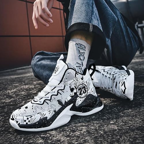 Jevaloo Boy's Basketball Shoes Lightweight Fashion Sneakers White Black