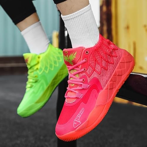 IGZBIBG Men's Knitted Mesh Breathable Mid-Top Basketball Shoes with Round Toe, Non-Slip and Lightweight Lace-Up Casual Sports Shoes Suitable for Walking, Running and Daily Travel (8.5,Two-Color)