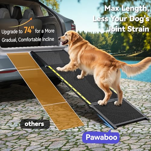 Pawaboo 74" L & 20" W Longest Dog Ramp for Car Foldable, Up to 250 LBS