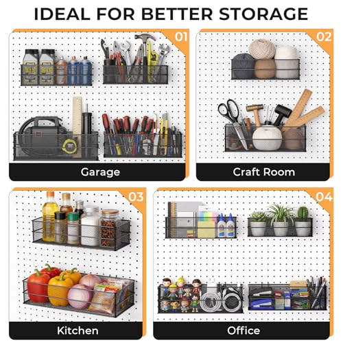 INCLY 4 Pack Upgrade Pegboard Baskets, 4 Sizes Square Metal Mesh Basket