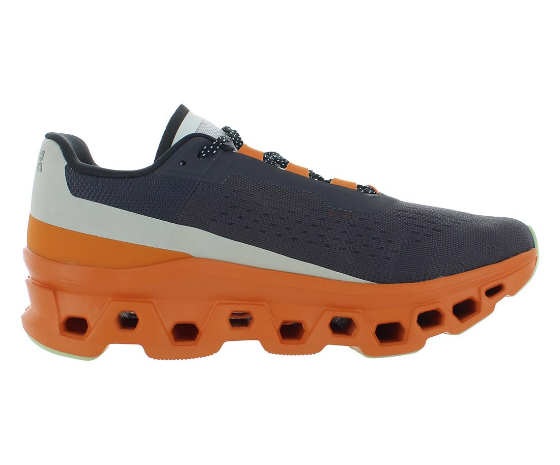 On Cloudmonster Mens Shoes Size 13, Color: Shocking Orange/Dark Blue/Grey One