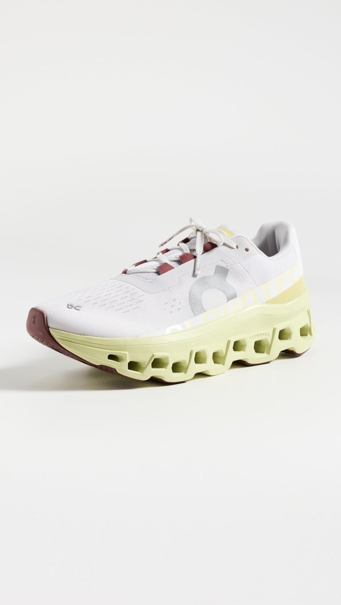 On Women's Cloudmonster Sneakers, Frost | Acacia, White, Yellow, 7.5 Medium US