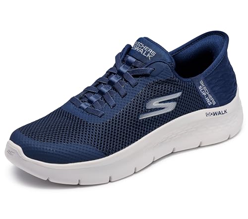 Navy and white Skechers GO WALK Flex Hands Free Slip-ins sneaker for a sizing guide