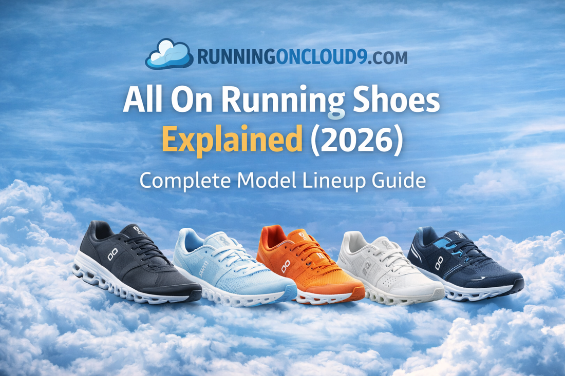 On running shoe lineup guide comparing road, stability, speed, race and trail models