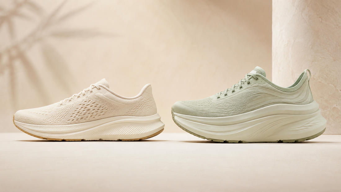 Unbranded daily trainer and maximum-cushion running shoe side by side