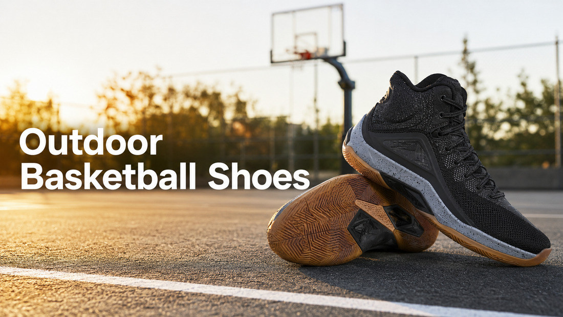 Outdoor basketball shoes on a blacktop court
