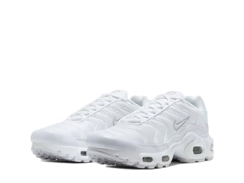Nike girls Air Max Plus shoe, White Metallic Silver 100, 6 Big Kid