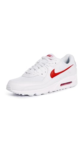 Nike Men's Air Max 90 Sneakers, White/University Red, 8 Medium US