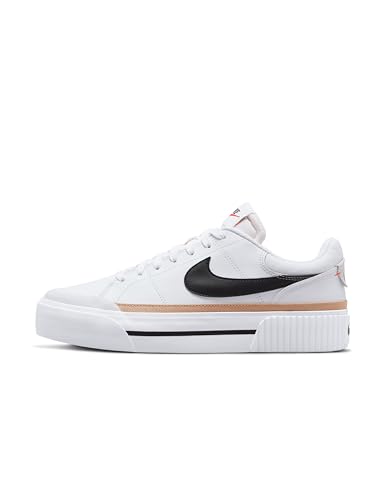 Nike Women's Court Legacy Lift Shoes, White/Black-Hemp-Team Orange, 9
