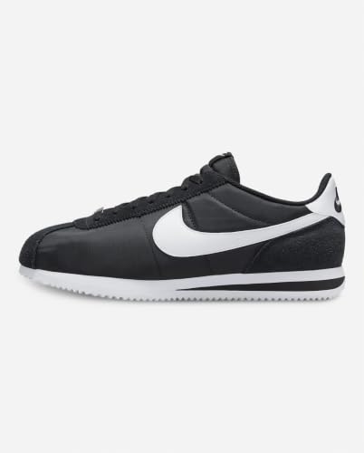 Nike Men's Cortez Textile Sneaker, Black White, 7 US