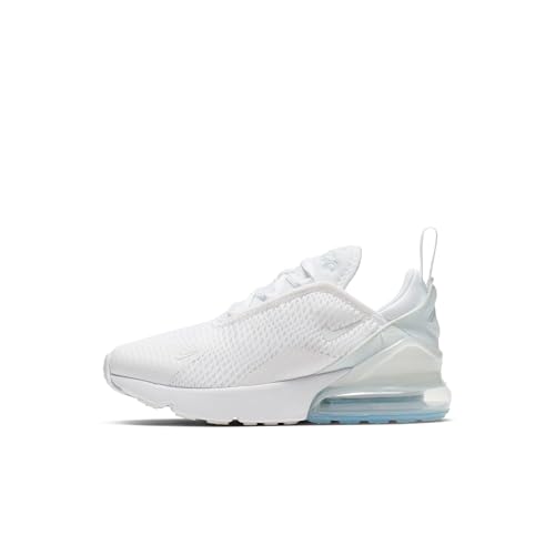 Nike Little Kids' Air Max 270 Shoes, White/White-Metallic Silver, 11C
