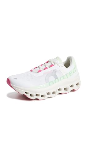 On Women's Cloudmonster Sneakers, White/Lima, 11 Medium US