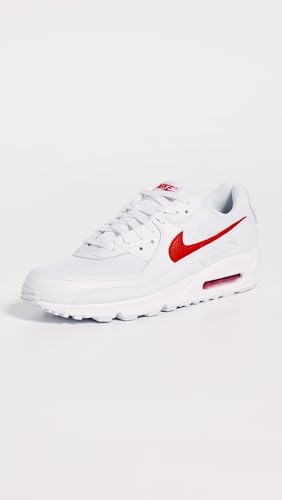Nike Men's Air Max 90 Sneakers, White/University Red, 8 Medium US