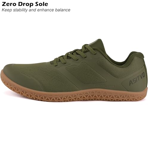 ASITVO Men's Minimalist Wide Toe Box Barefoot Zero Drop Shoes Sneakers Size 10 Width Trail Running Hiking Walking Army Green Oxford 43.5