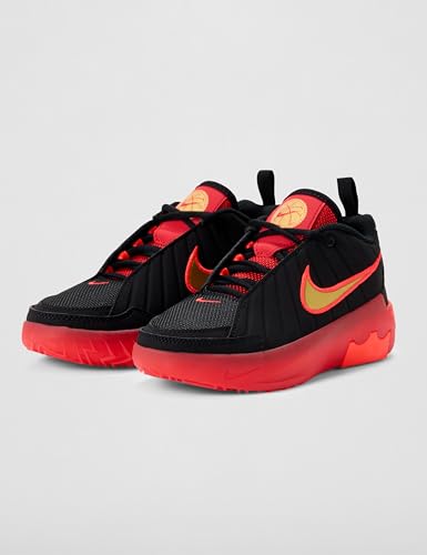 Nike Little Kid's Lebron Witness IX Basketball Shoes, Black/Metallic Gold-University Red, 3Y