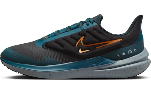 Nike Winflo 9 Shield Men's Weatherized Road Running Shoes (DM1106-002, Black/GEODE Teal/DEEP Jungle/Safety Orange) Size 11.5