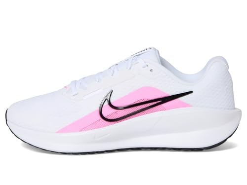 Nike Women's Downshifter 13 Road Running Shoes, White/Pink Spell-Black, 6 Extra Wide