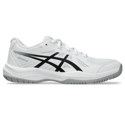 ASICS Kid's Upcourt 6 Grade School Volleyball Shoes, 4.5, White/Black