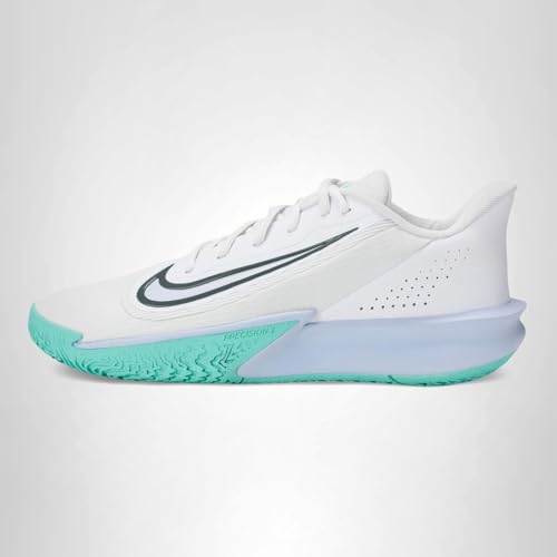 Nike Men's Precision 7 Basketball Shoes, White/Iron Grey-Ghost-Dynamic Turquoise, 9.5