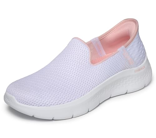 Skechers Women's Hands Free Slip-Ins Go Walk Flex-Relish Sneaker, White/Pink, 9