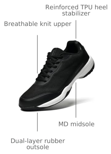 WONDYCIA Men's Hard Court Tennis Shoes, Carbon Fiber Midfoot Plate for Stability, Anti-Slip TPU Outsole, Breathable Mesh Upper, Black, 10