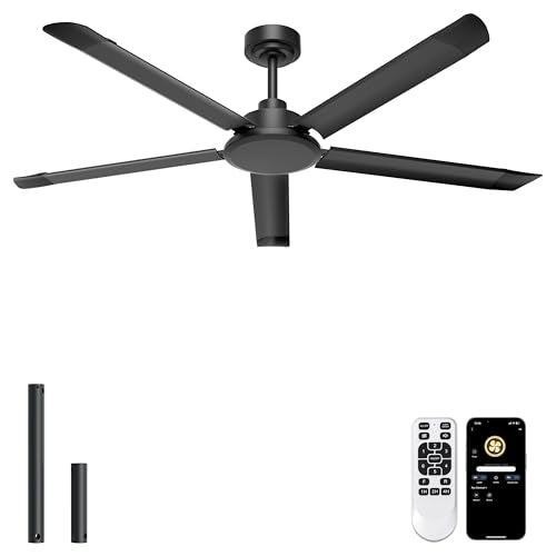 Ohniyou 60'' Industrial Ceiling Fan No Light for Patio, Porch, Black