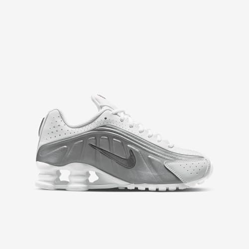 Nike Shox R4 Big Kids' Shoes (CW2626-101, White/White/Bright Crimson/Metallic Silver) Size 5.5