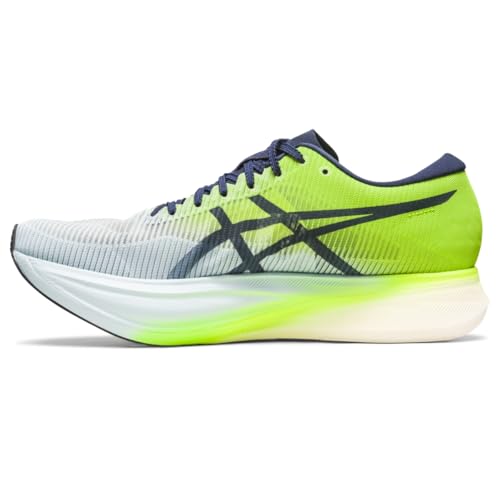 ASICS Unisex METASPEED Edge+ Running Shoes, 10M / 11.5W, Sky/Hazard Green