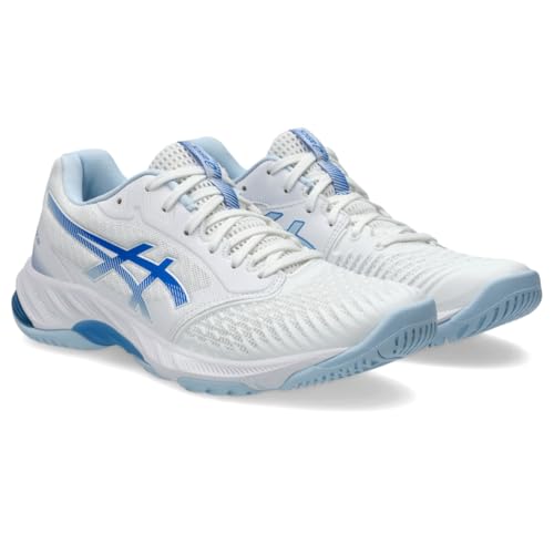 ASICS Women's Netburner Ballistic FlyteFoam 3 Volleyball Shoes, 9, White/Blue Coast