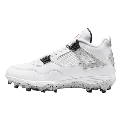 Jordan 4 Retro TD Football Cleats (White/Black/Tech Grey/Fire Red) Size 9.5