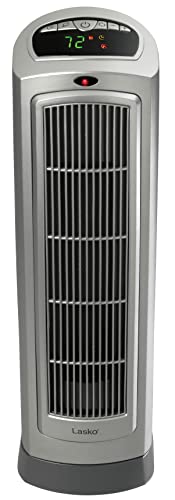 Lasko Oscillating Digital Ceramic Tower Heater for Home with Adjustable Thermostat, Timer and Remote Control, 23 Inches, 1500W, Silver, 755320