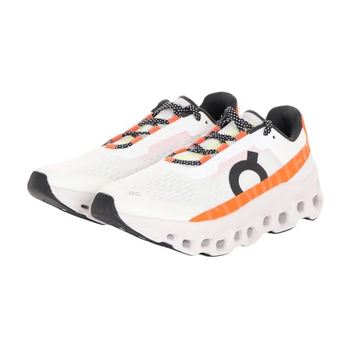 On Women's Cloudmonster 1 Running Shoes, Undyed-White/Flame, 8 US