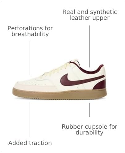 Nike Men's Court Vision Low Shoes, Sail/Burgundy Crush-Light Khaki, 11