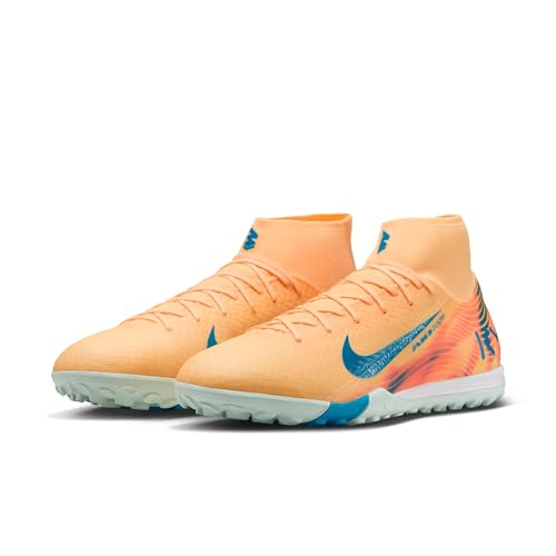Nike Mercurial Superfly 10 Academy Kylian Mbappe Turf High-Top Soccer Shoes (Melon Tint/Igloo/Neo Turquoise) Size 10.5