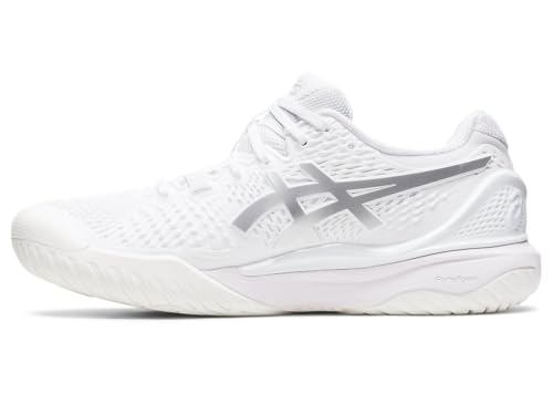 ASICS Women's Gel-Resolution 9 Tennis Shoes, 12, White/Pure Silver